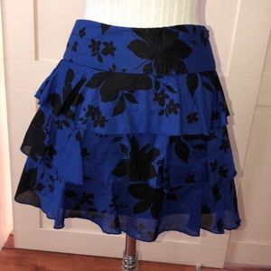 Express blue and black ruffled miniskirt